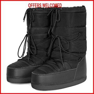 Mid Calf Winter Snow Boots Anti-Slip Warm Lined Lace Up Outdoor Shoes